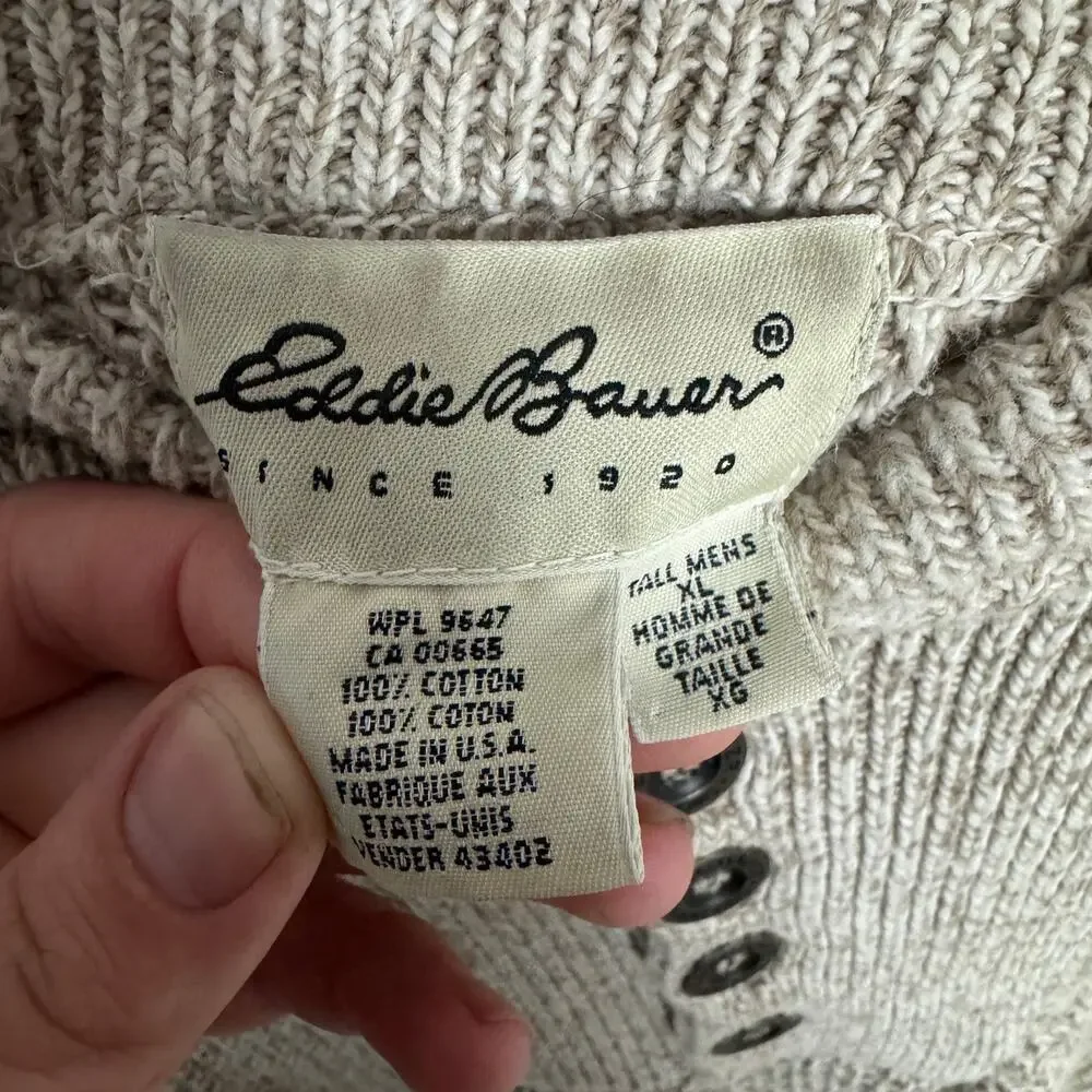 Eddie Bauer Vintage Cotton Pullover Creamy Crewneck Knit Sweater US Mens XL Tall - Picture 7 of 9